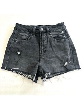 Wild Fable Mom Shorts High Rise Black Wash Denim Distressed Stretchy Women’s‎ 0